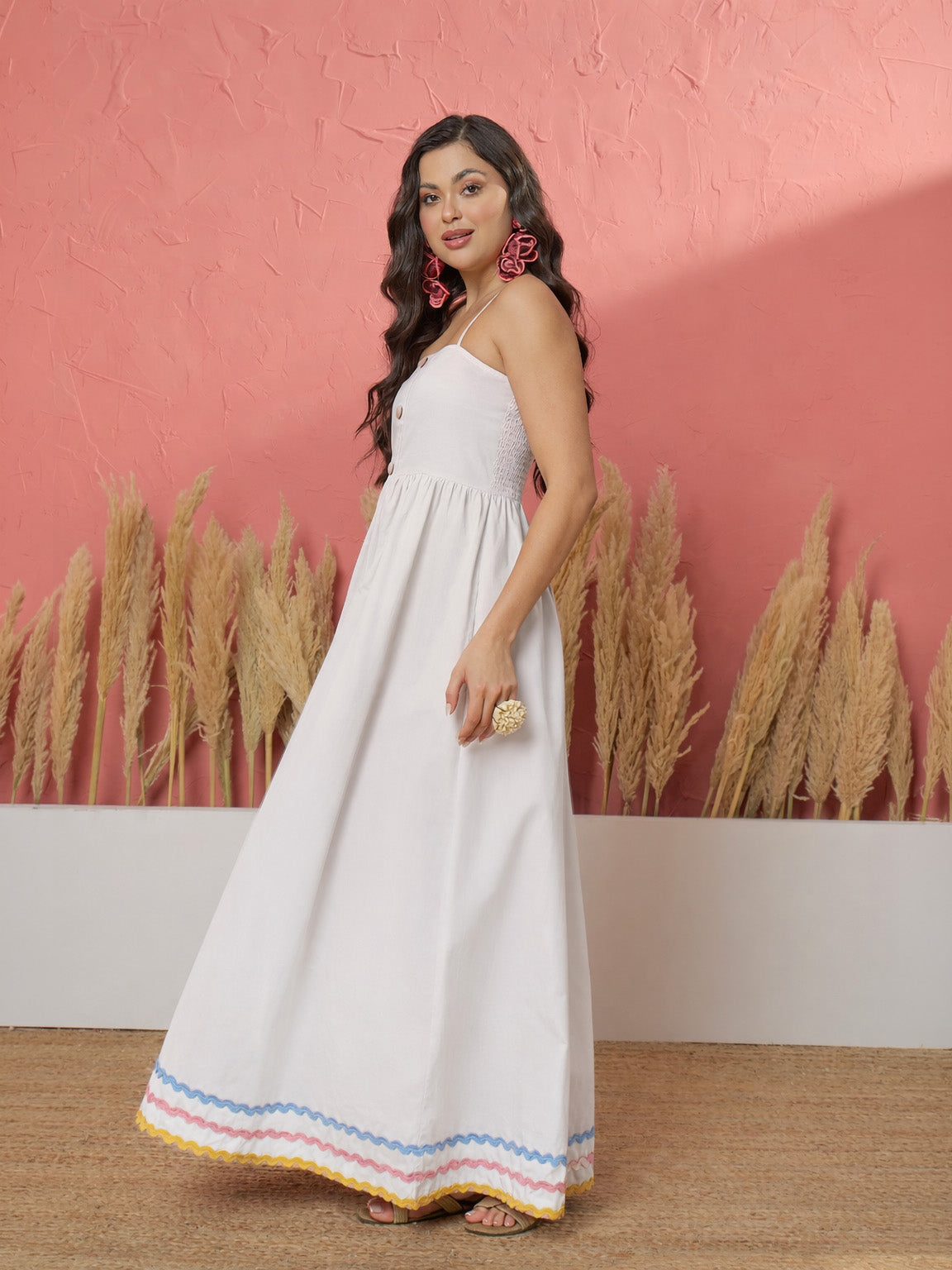 Women White Ric Rac Lace Strappy Maxi Dress