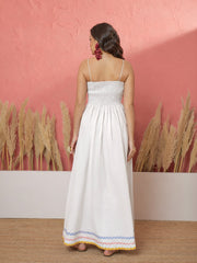 Women White Ric Rac Lace Strappy Maxi Dress