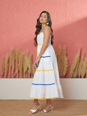 Women White Ric Rac Lace Strappy Tiered Maxi Dress