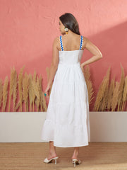 Women White Ric Rac Lace Strappy Tiered Maxi Dress