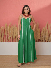 Women Green Ric Rac Lace Strappy Maxi Dress