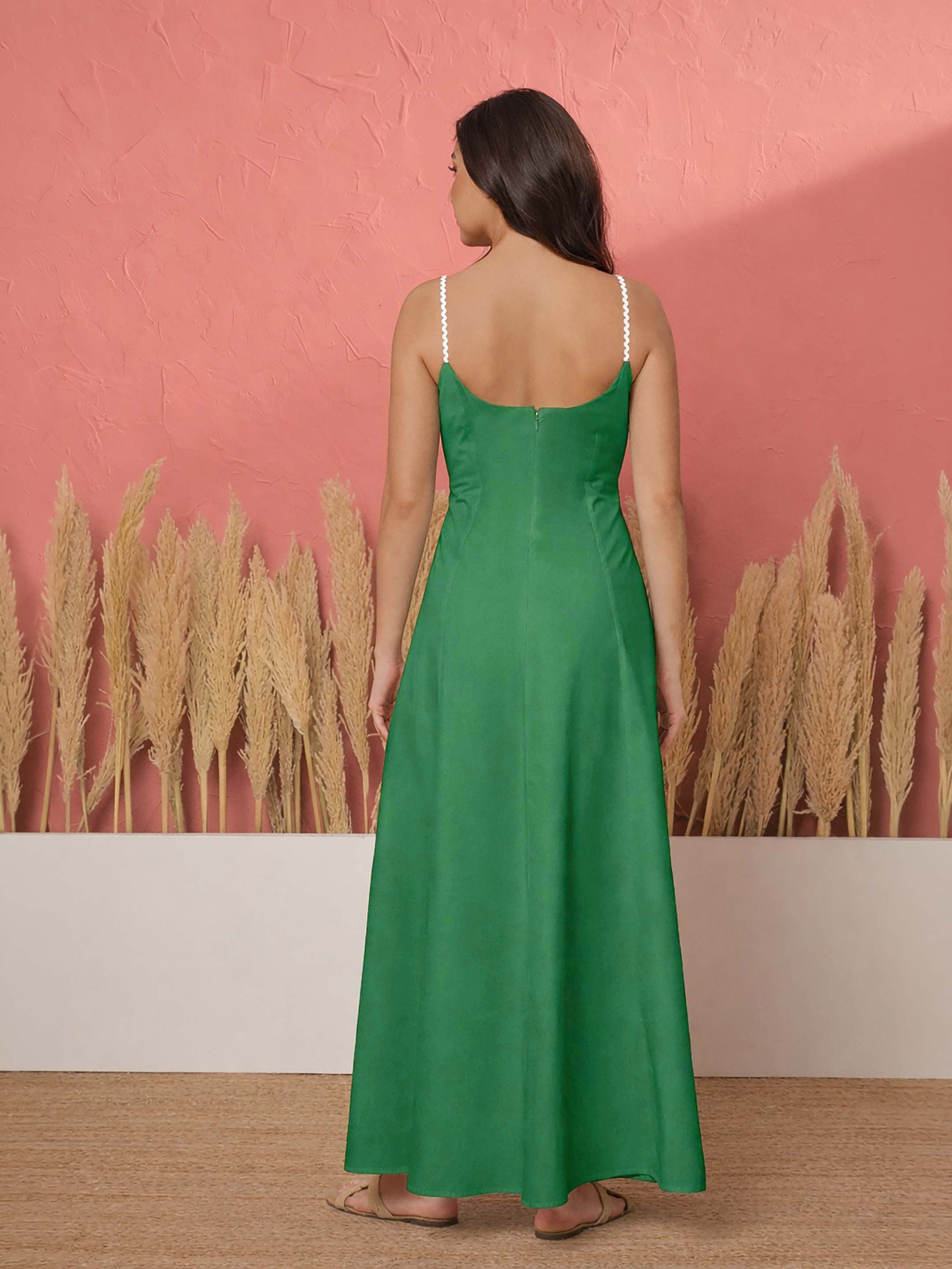 Women Green Ric Rac Lace Strappy Maxi Dress