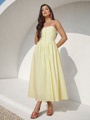 Women Yellow Ric Rac Low Waist Strappy Midi Dress