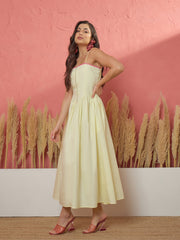 Women Yellow Ric Rac Low Waist Strappy Midi Dress