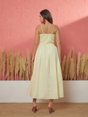 Women Yellow Ric Rac Low Waist Strappy Midi Dress