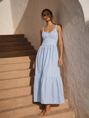 Women Blue Sweetheart Neck Strappy Maxi Dress