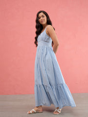 Women Blue Sweetheart Neck Strappy Maxi Dress