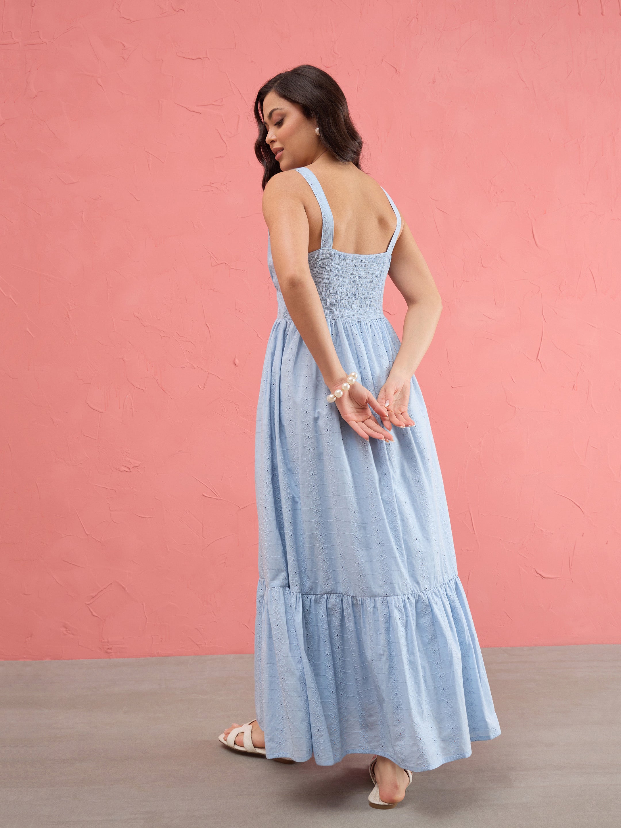 Women Blue Sweetheart Neck Strappy Maxi Dress