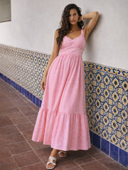 Women Pink Sweetheart Neck Strappy Maxi Dress