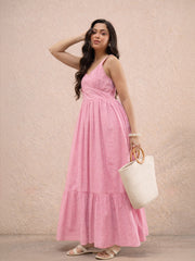 Women Pink Sweetheart Neck Strappy Maxi Dress