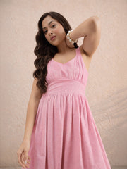 Women Pink Sweetheart Neck Strappy Maxi Dress