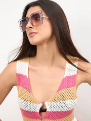Women Pink Crochet Sleeveless Beach Midi Dress