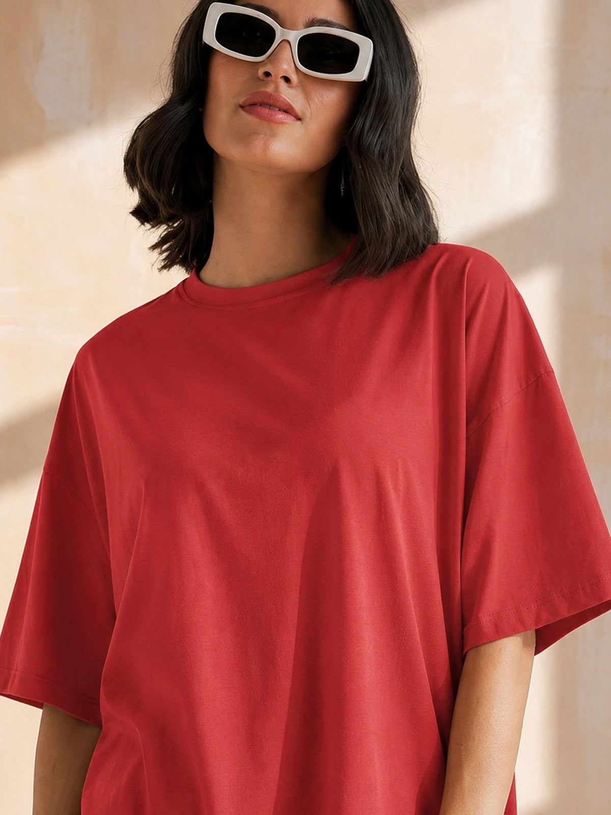 Red Oversized Round Neck T-Shirt Maxi Dress-SASSAFRAS BASICS
