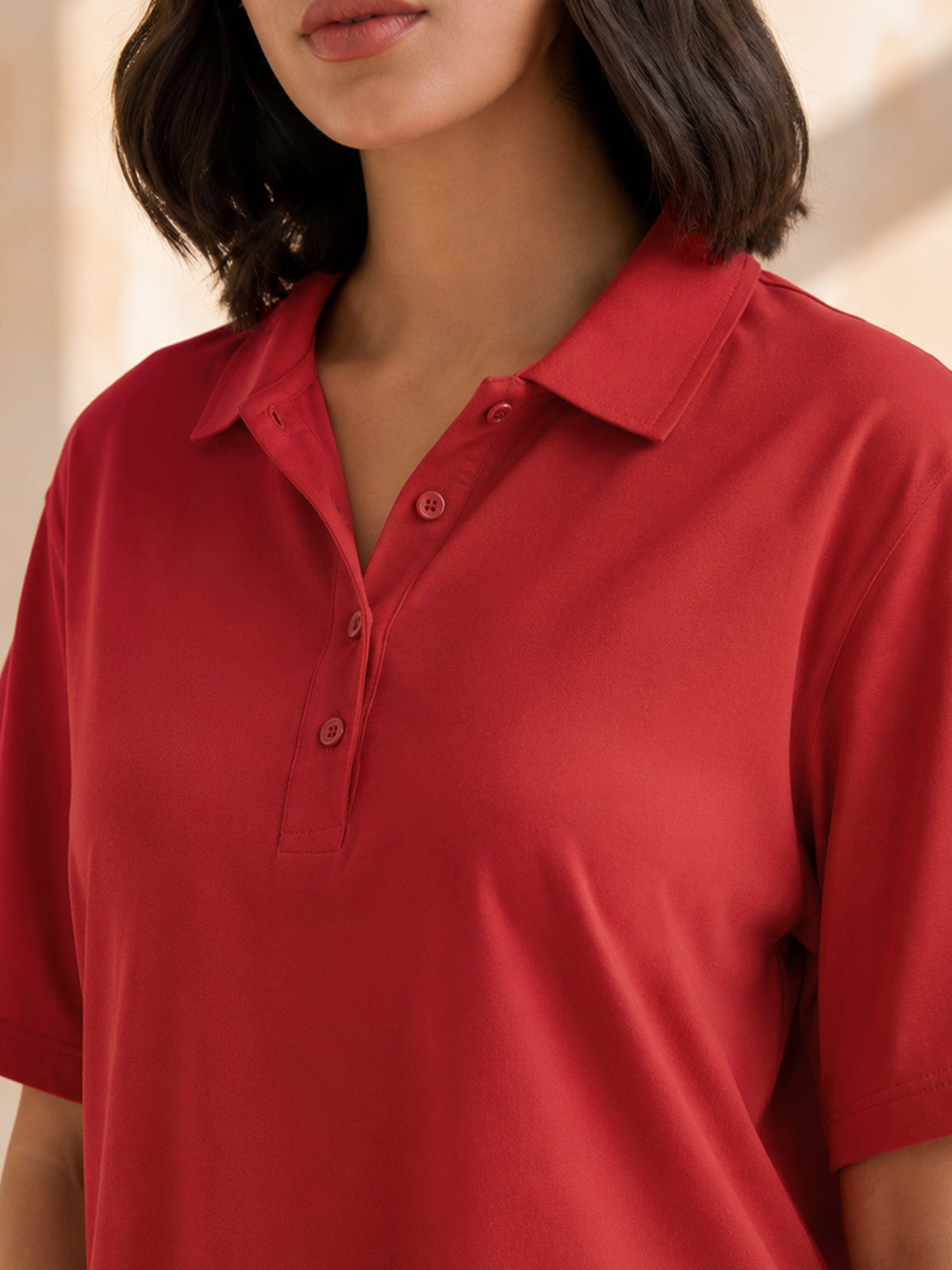 Red Oversized Polo Neck T-Shirt Maxi Dress-SASSAFRAS BASICS