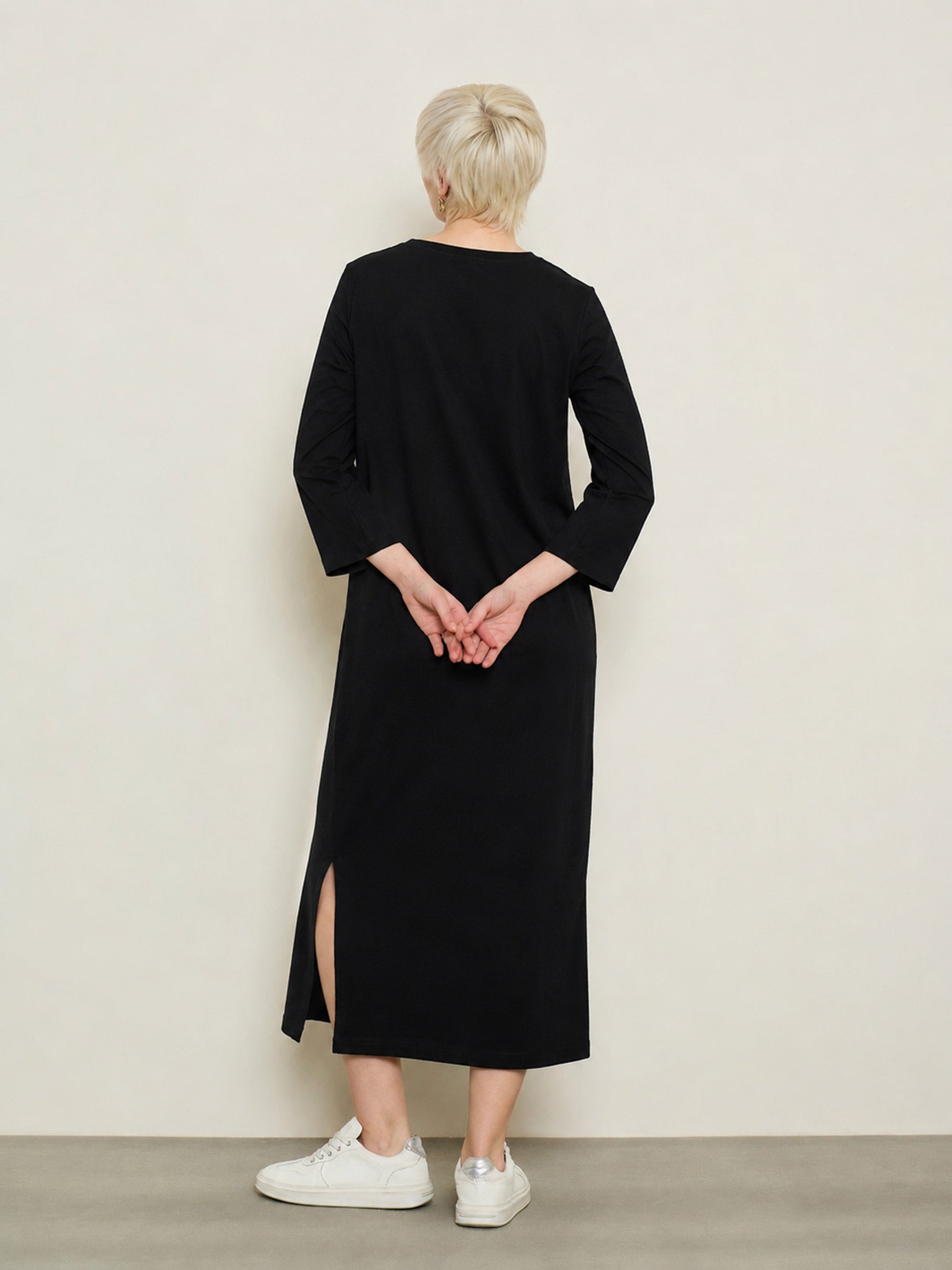 Black Long Sleeves T-Shirt Maxi Dress-SASSAFRAS BASICS