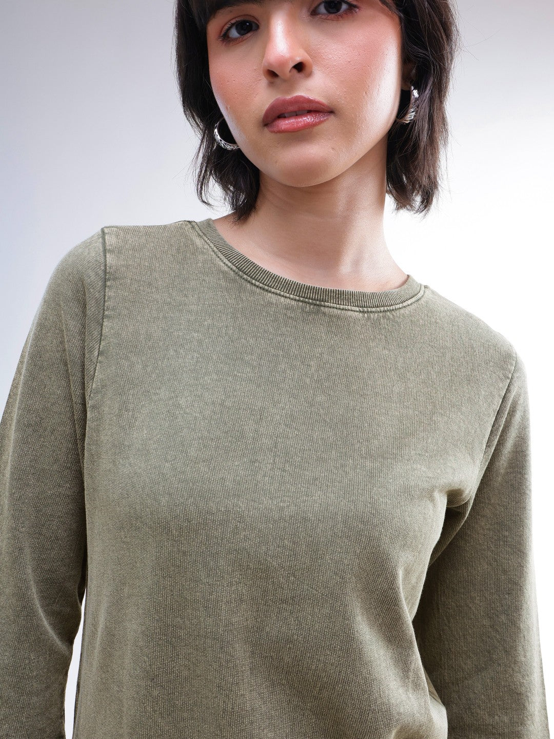 Green Overdyed Long Sleeves T-Shirt Maxi Dress-SASSAFRAS BASICS
