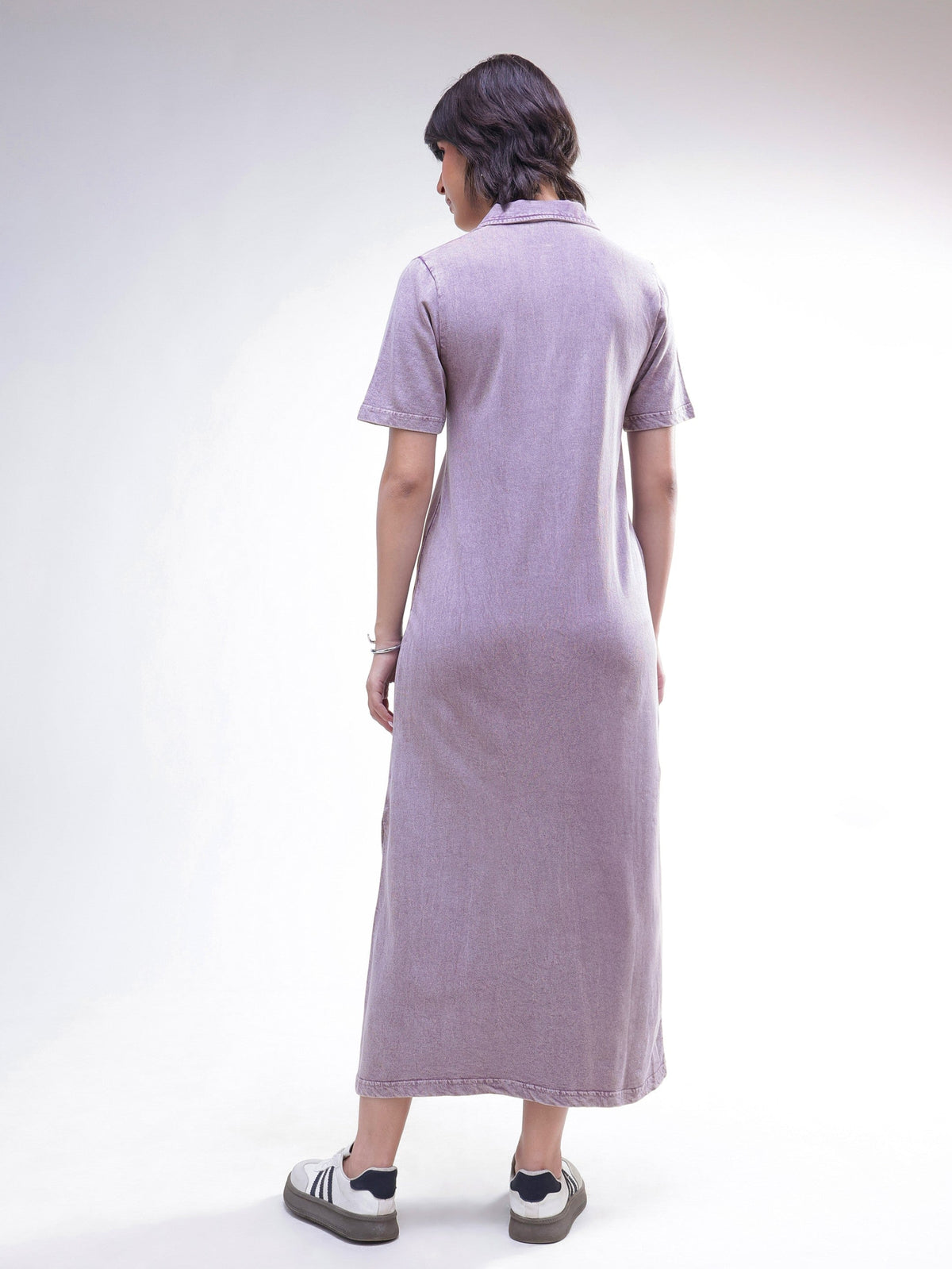 Lavender Overdyed Polo Neck T-Shirt Maxi Dress-SASSAFRAS BASICS