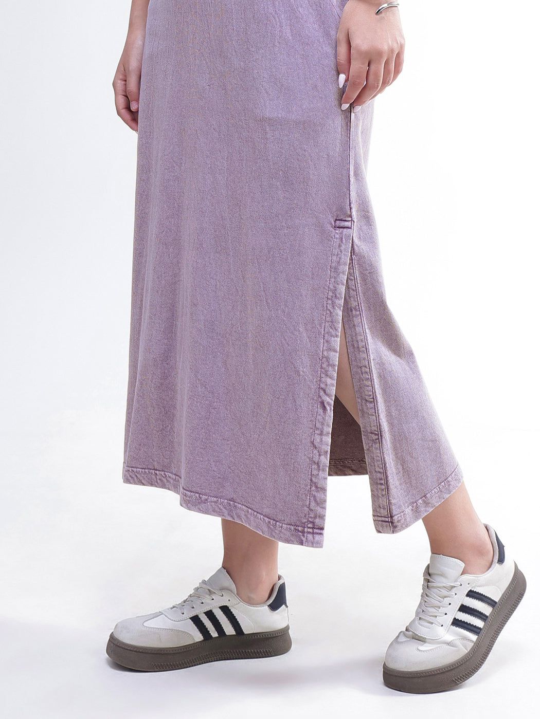 Lavender Overdyed Polo Neck T-Shirt Maxi Dress-SASSAFRAS BASICS