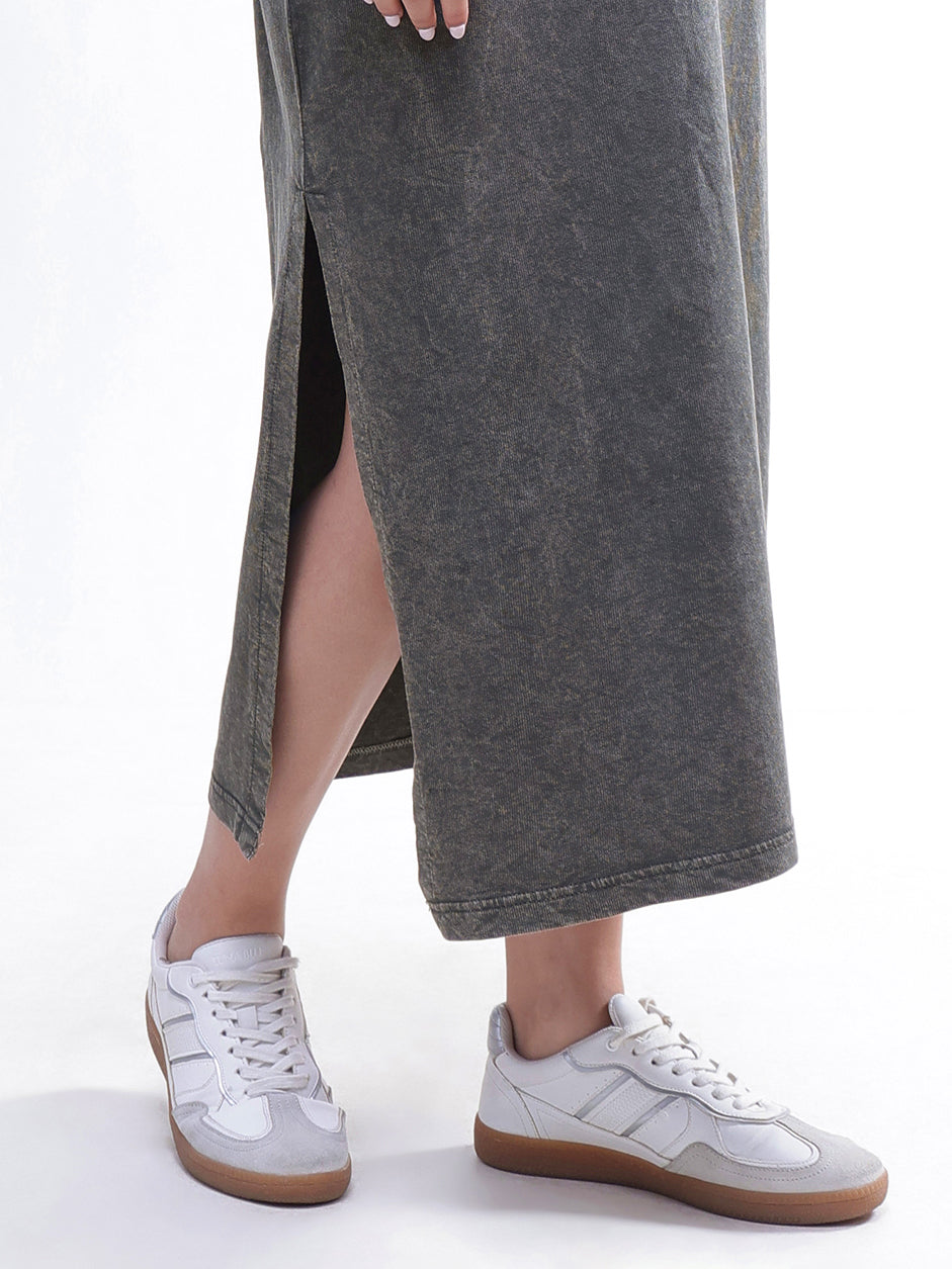 Grey Overdyed Short Sleeves T-Shirt Midi Dress-SASSAFRAS BASICS
