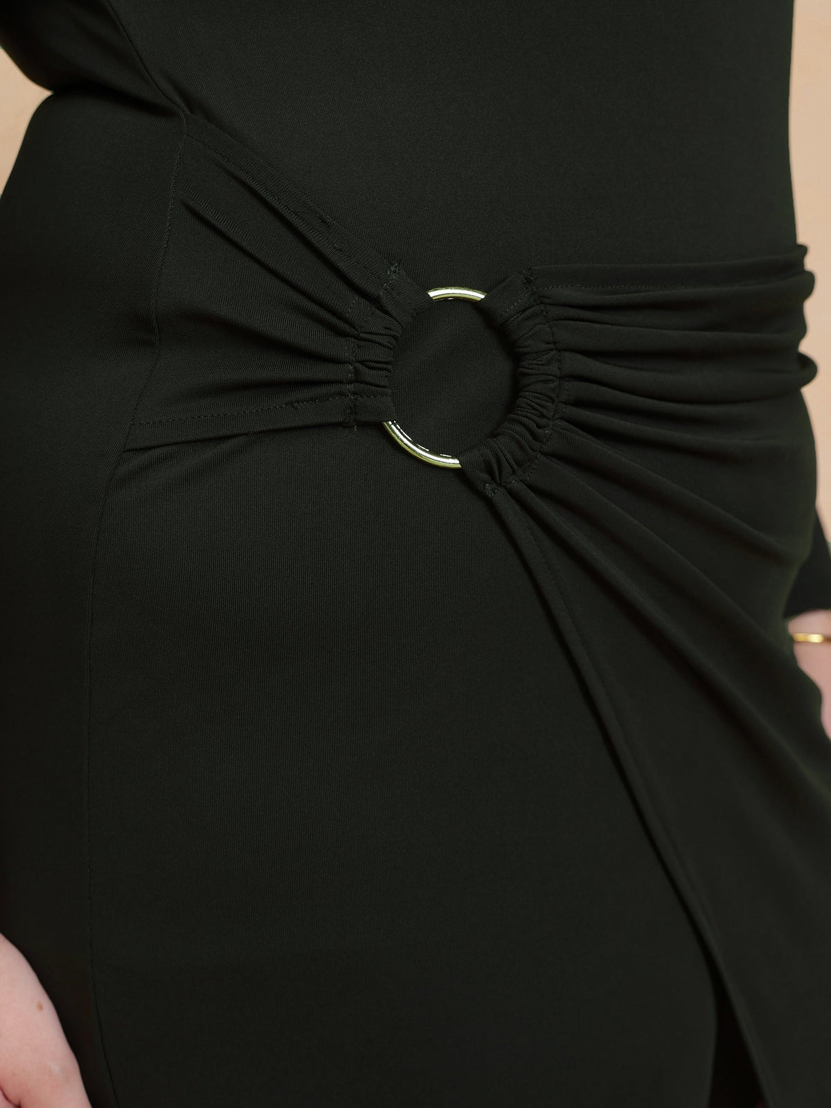 Olive Full Sleeves Wrap Dress-SASSAFRAS Curve