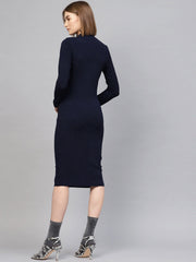 Navy High Neck Bodycon Midi Dress