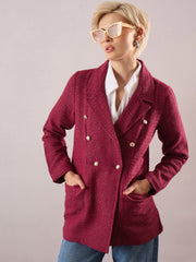 Maroon Tweed Double Breasted Blazer SASSAFRAS