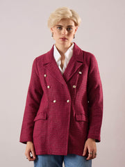 Maroon Tweed Double Breasted Blazer SASSAFRAS