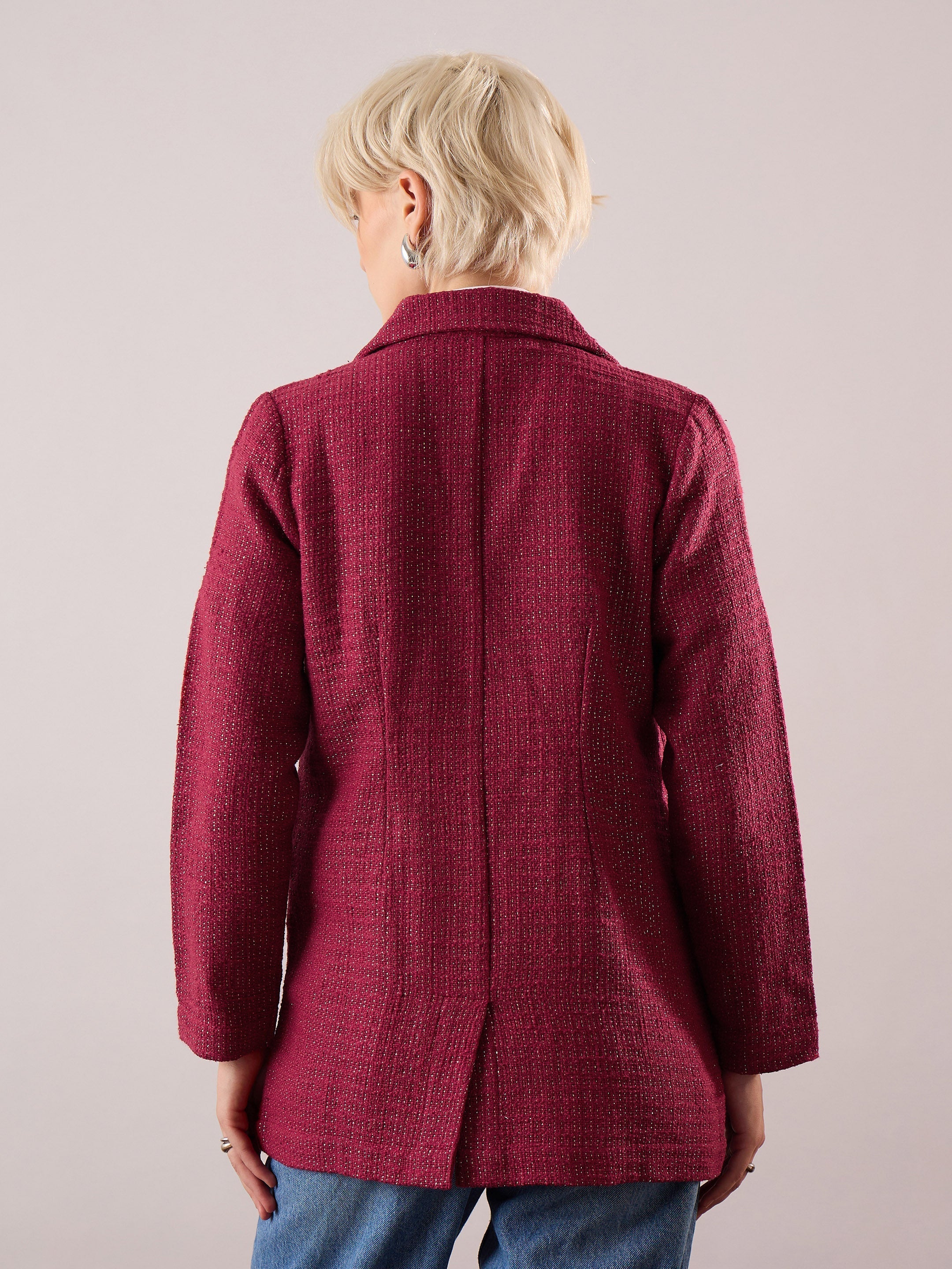 Maroon Tweed Double Breasted Blazer SASSAFRAS