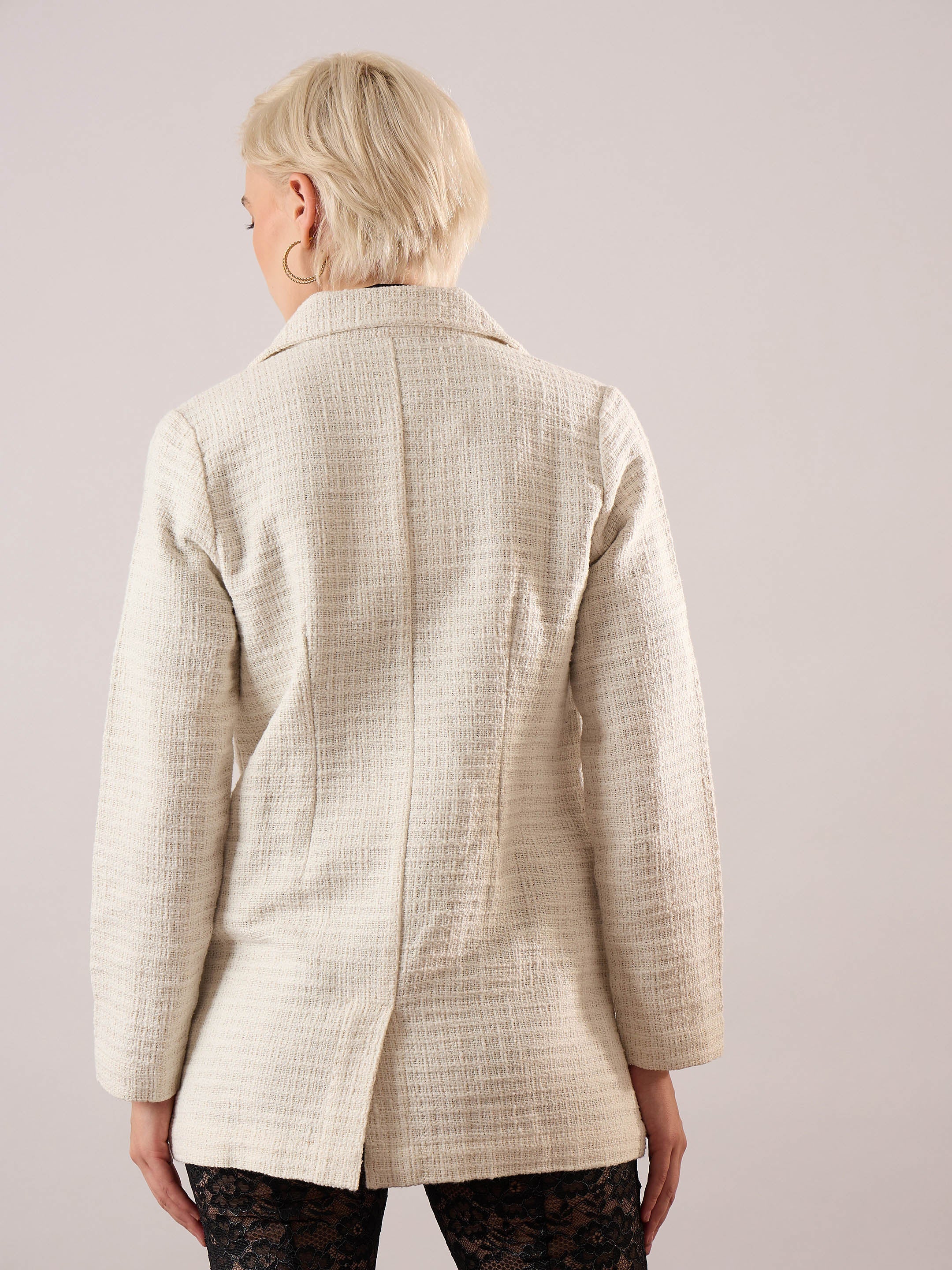 White Tweed Double Breasted Blazer SASSAFRAS