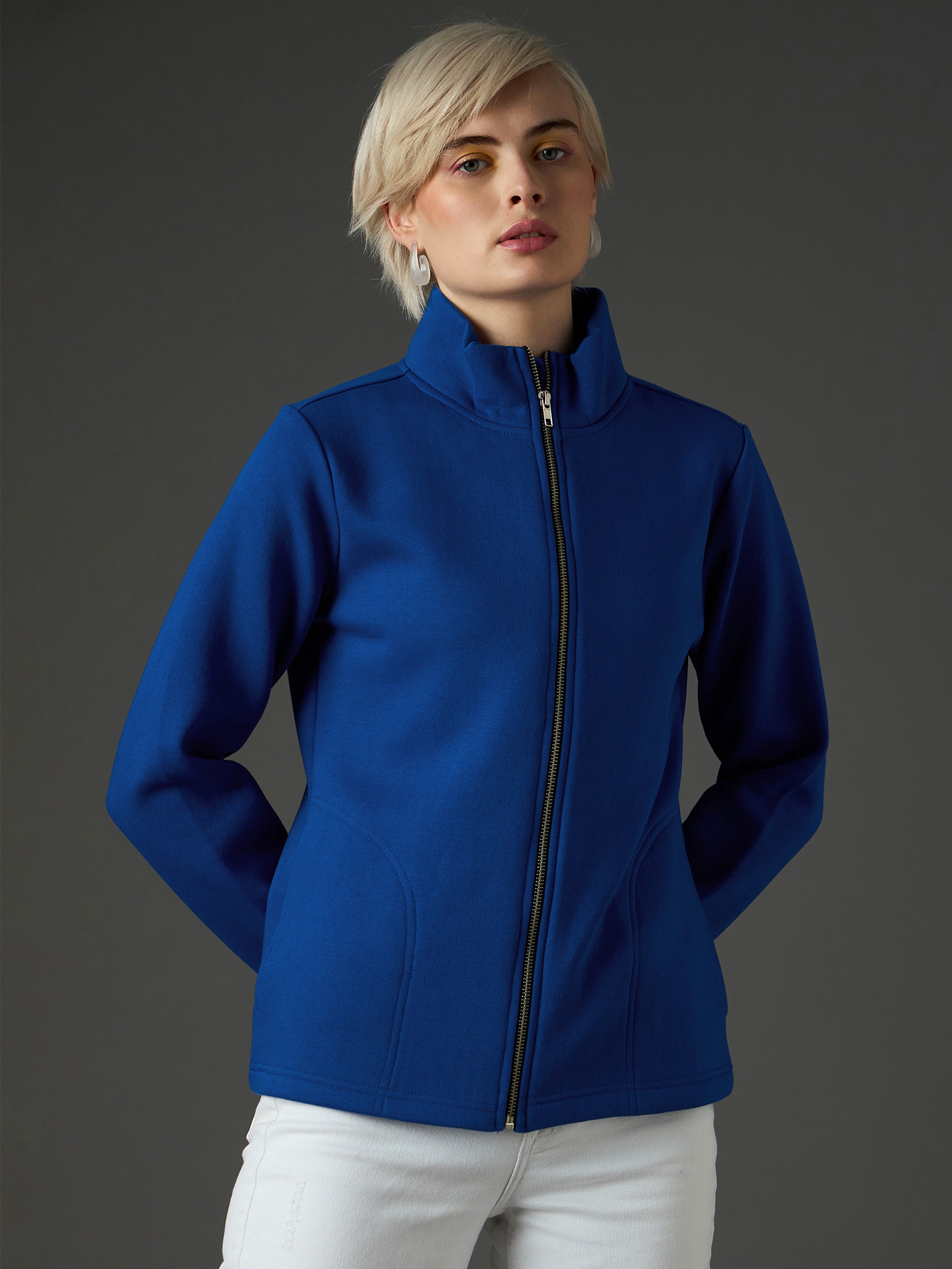 Royal Blue Fleece Front Zipper Jacket SASSAFRAS