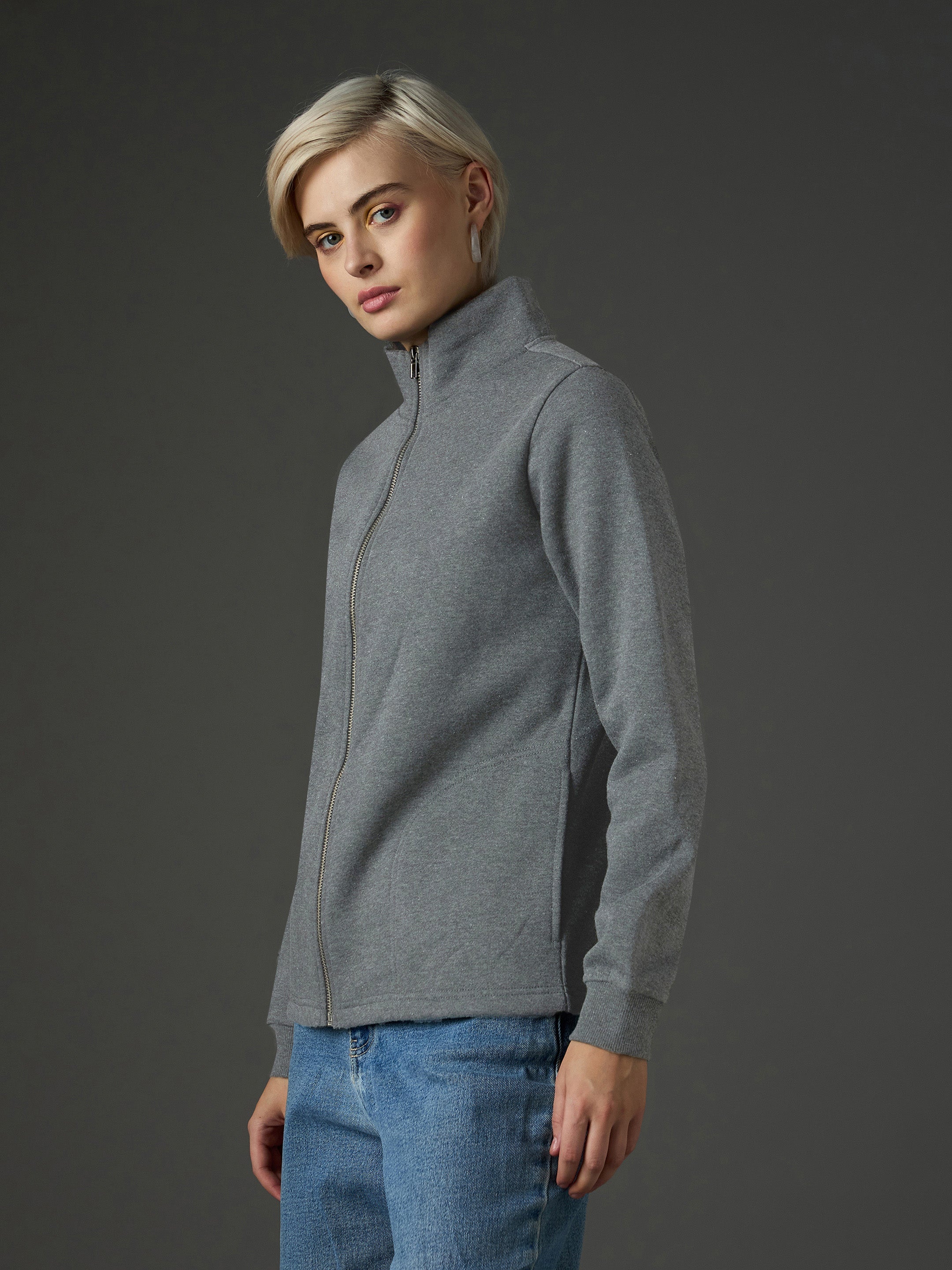 Dark Grey Fleece Front Zipper Jacket SASSAFRAS