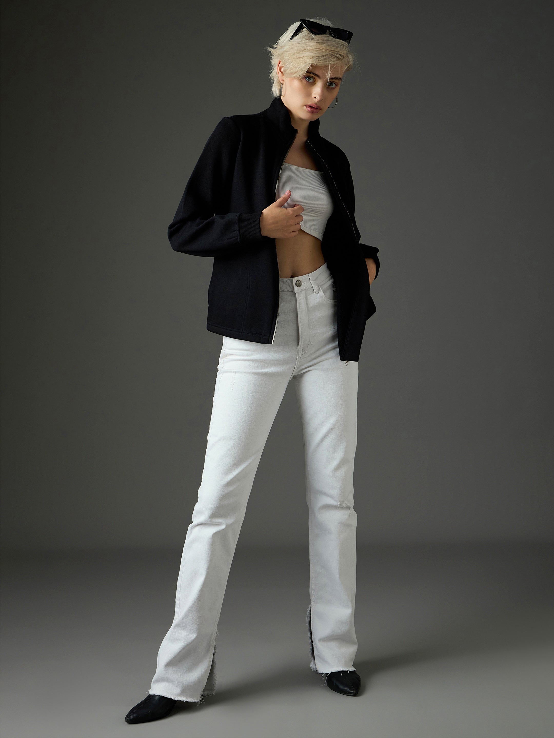 Black Fleece Front Zipper Jacket SASSAFRAS