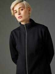 Black Fleece Front Zipper Jacket SASSAFRAS