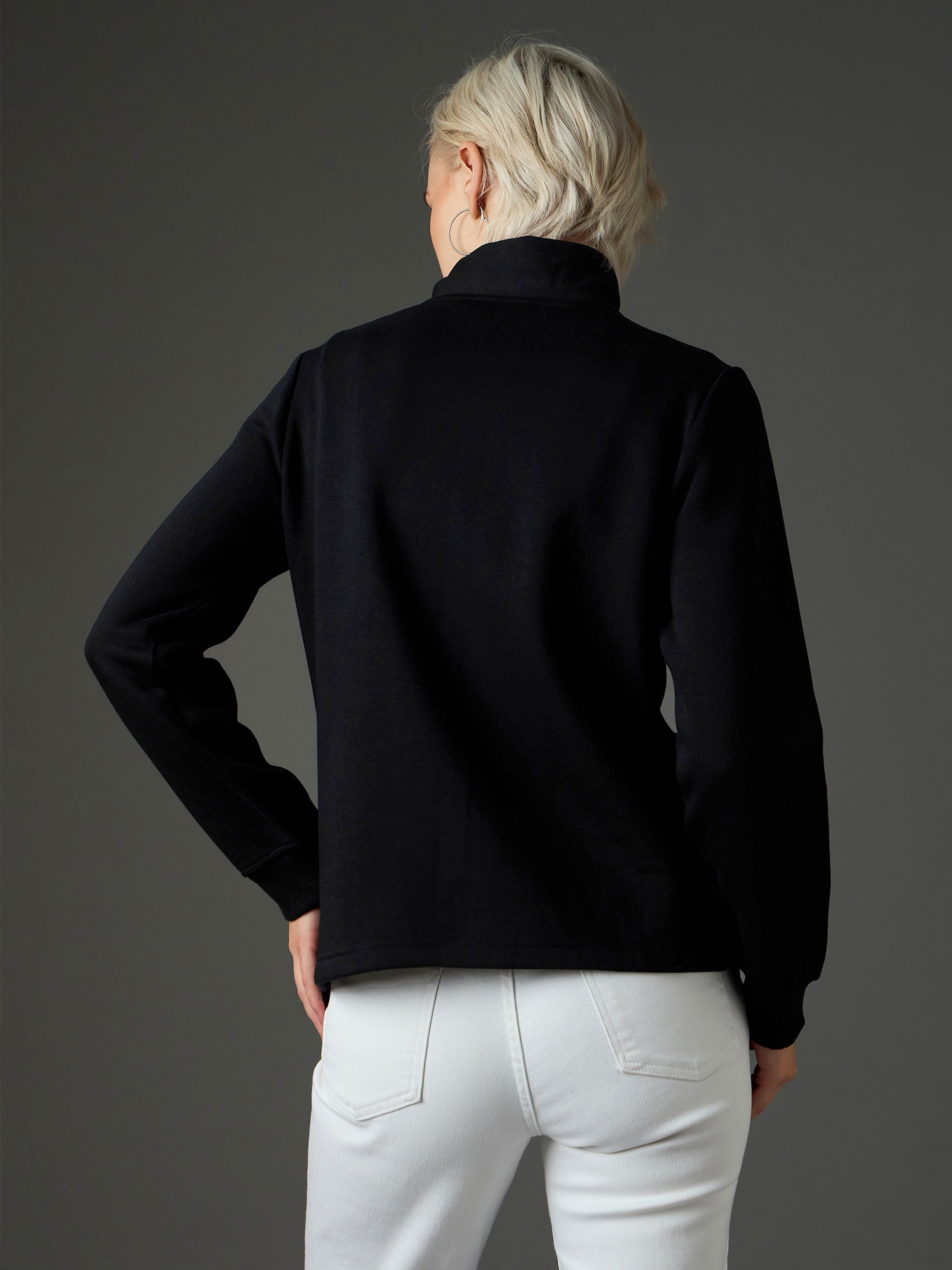 Black Fleece Front Zipper Jacket SASSAFRAS