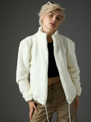 white drawstring faux fur jacket sassafras