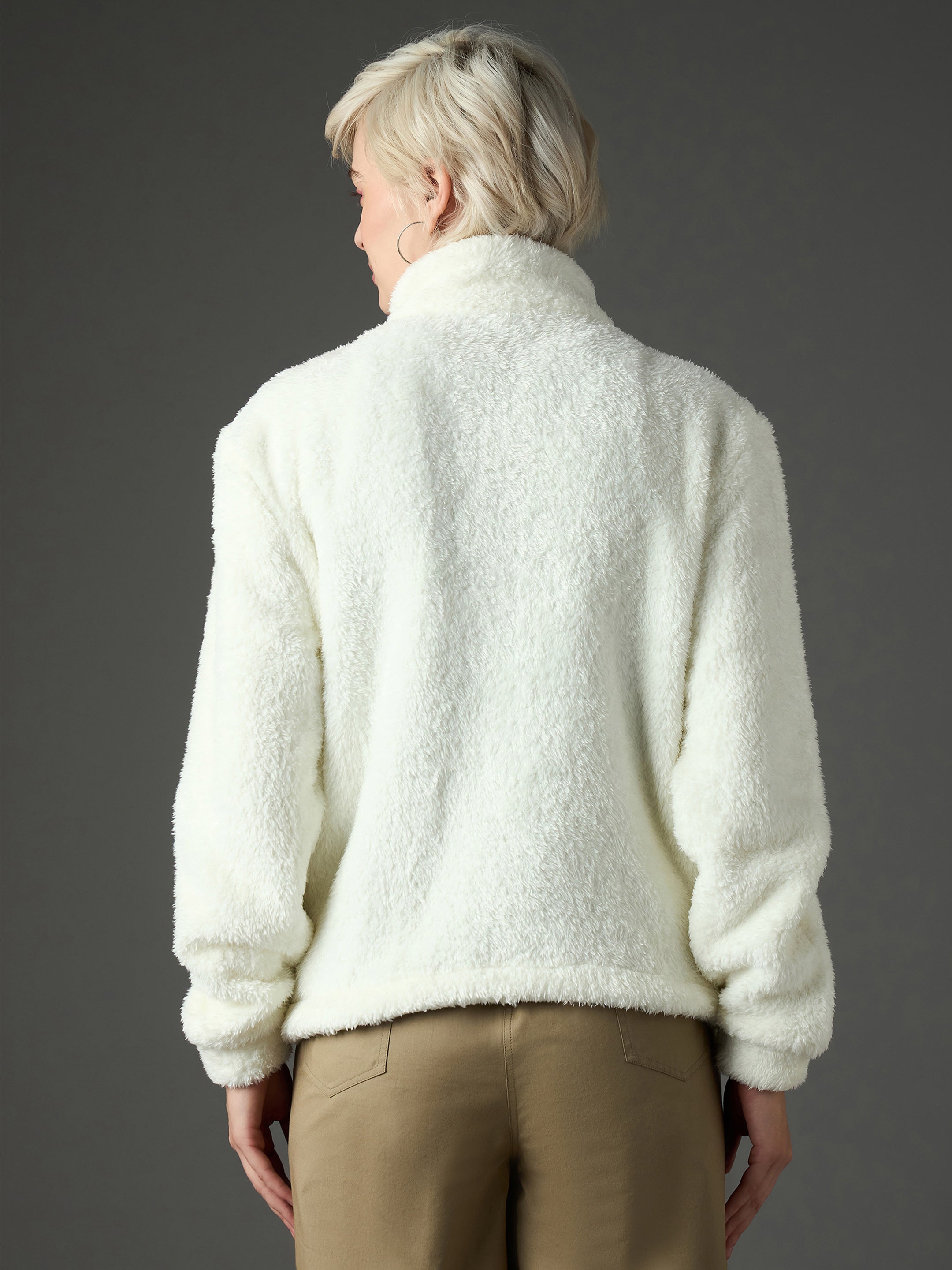 white drawstring faux fur jacket sassafras