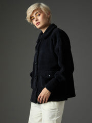 black faux fur oversized jacket sassafras