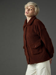 brown faux fur oversized jacket sassafras