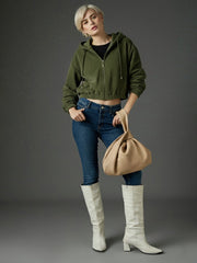 olive hooded boxy corduroy crop jacket sassafras