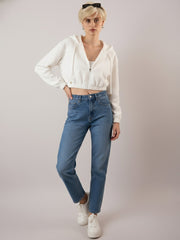 white hooded boxy corduroy crop jacket sassafras