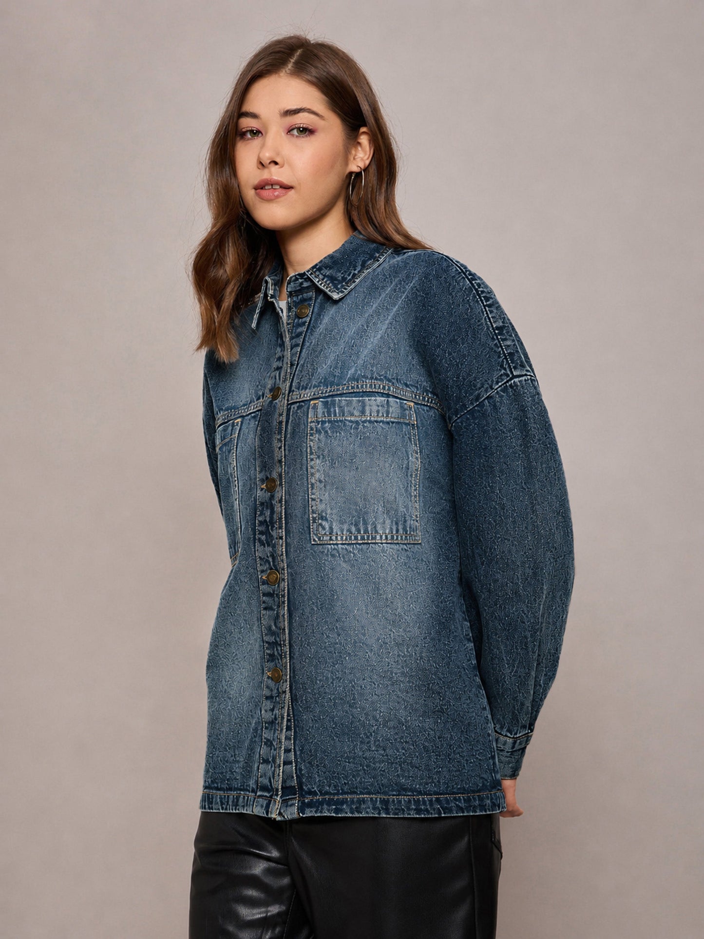 Blue Wash Denim Oversized Jacket-SASSAFRAS BASICS