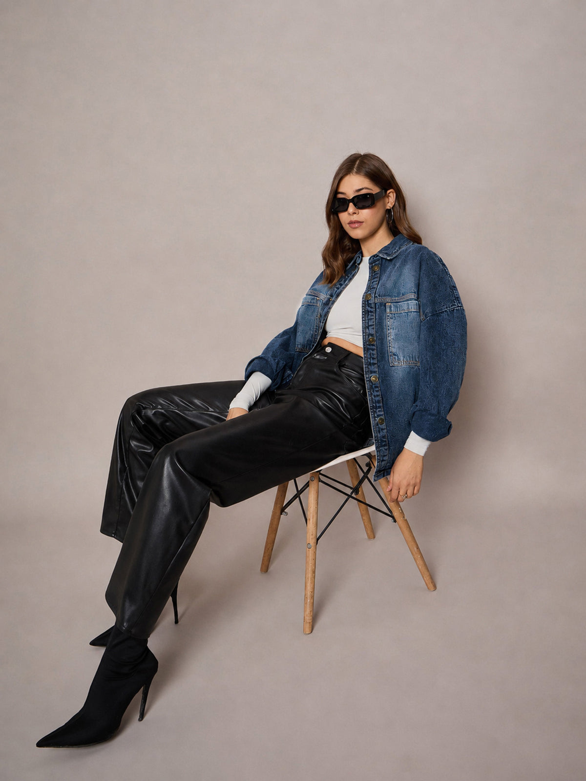 Blue Wash Denim Oversized Jacket-SASSAFRAS BASICS
