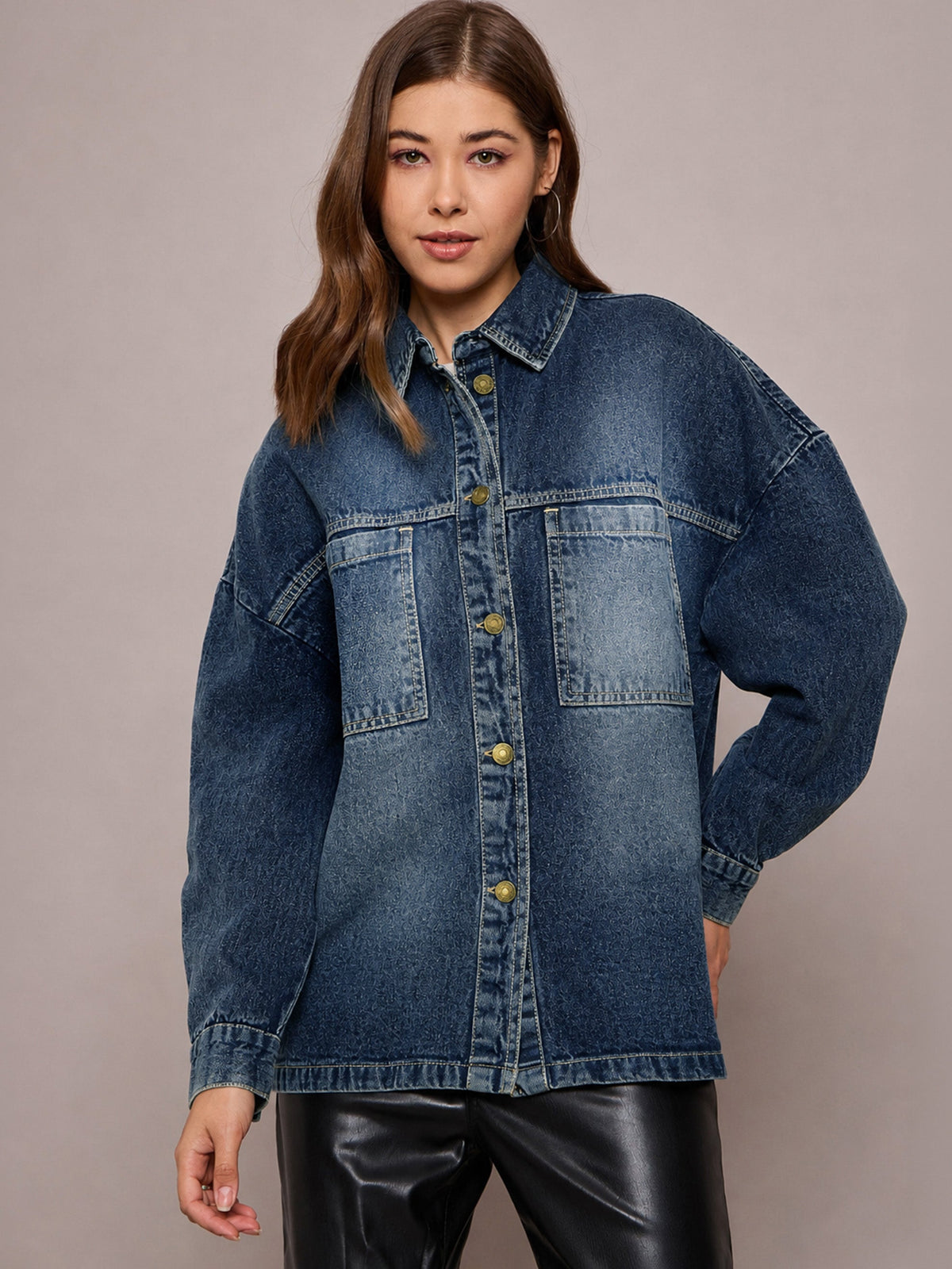 Blue Wash Denim Oversized Jacket-SASSAFRAS BASICS