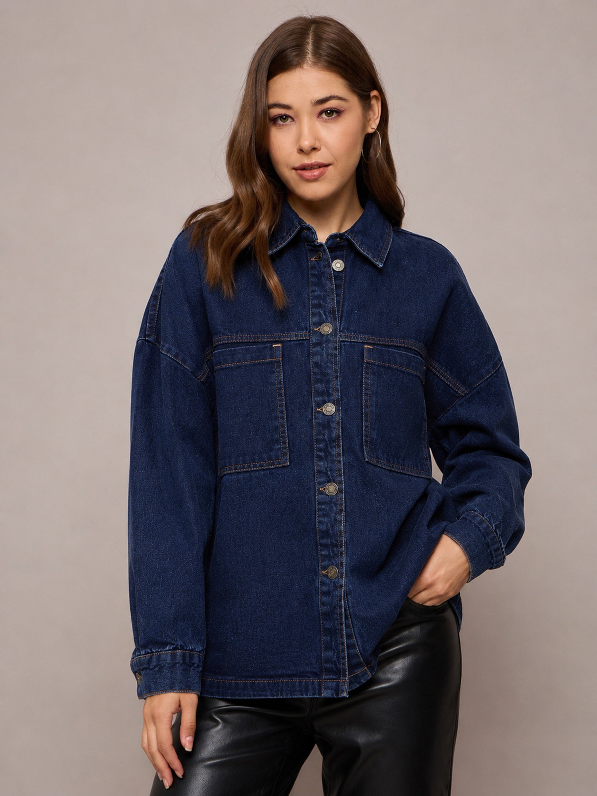 Navy Denim Oversized Jacket-SASSAFRAS BASICS