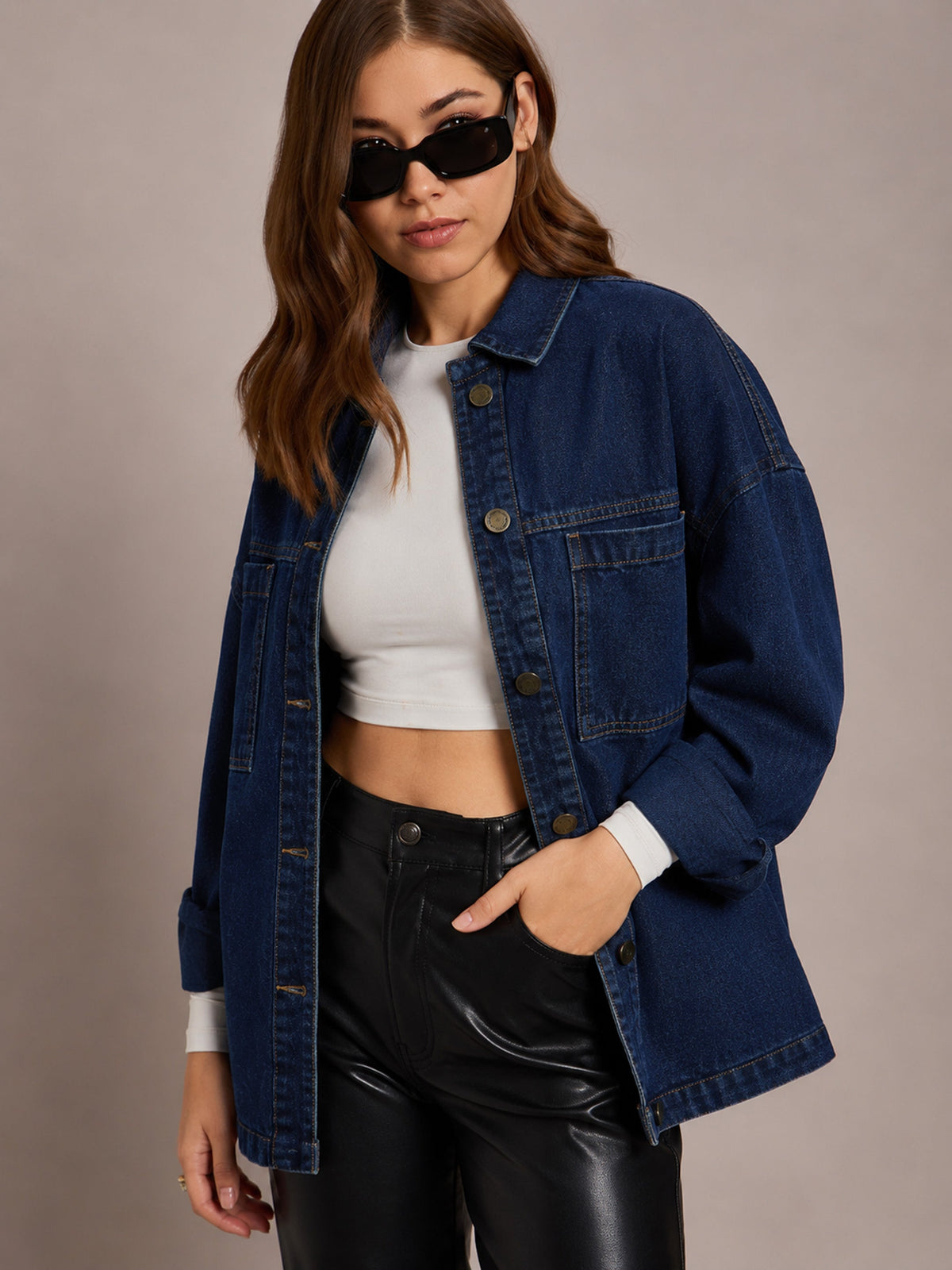 Navy Denim Oversized Jacket-SASSAFRAS BASICS
