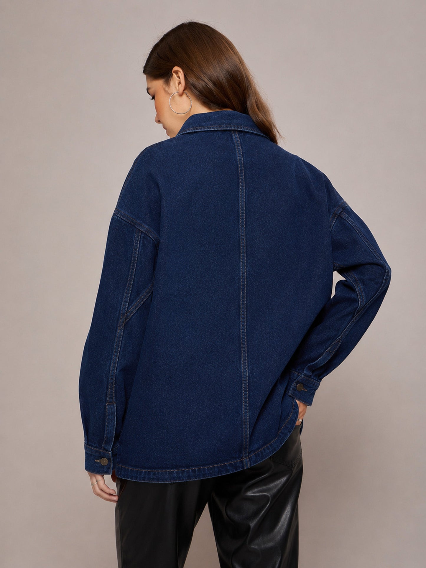 Navy Denim Oversized Jacket-SASSAFRAS BASICS