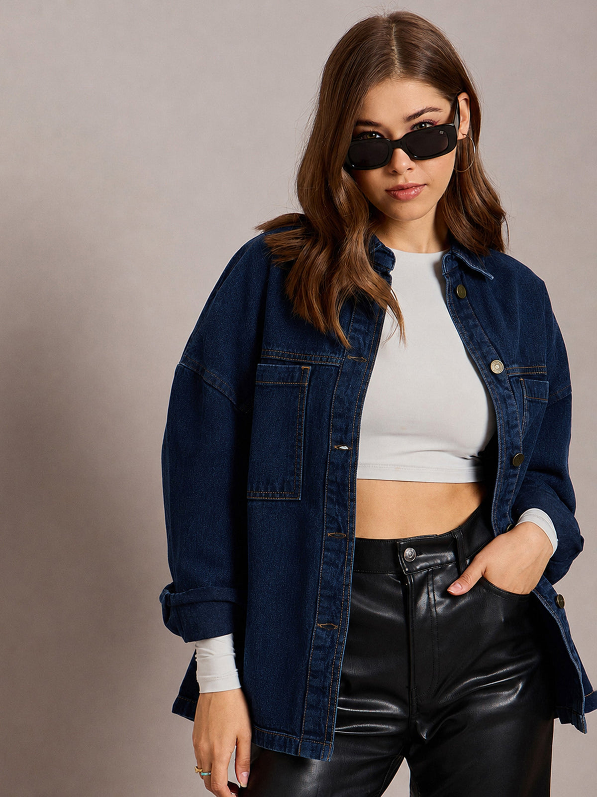 Navy Denim Oversized Jacket-SASSAFRAS BASICS