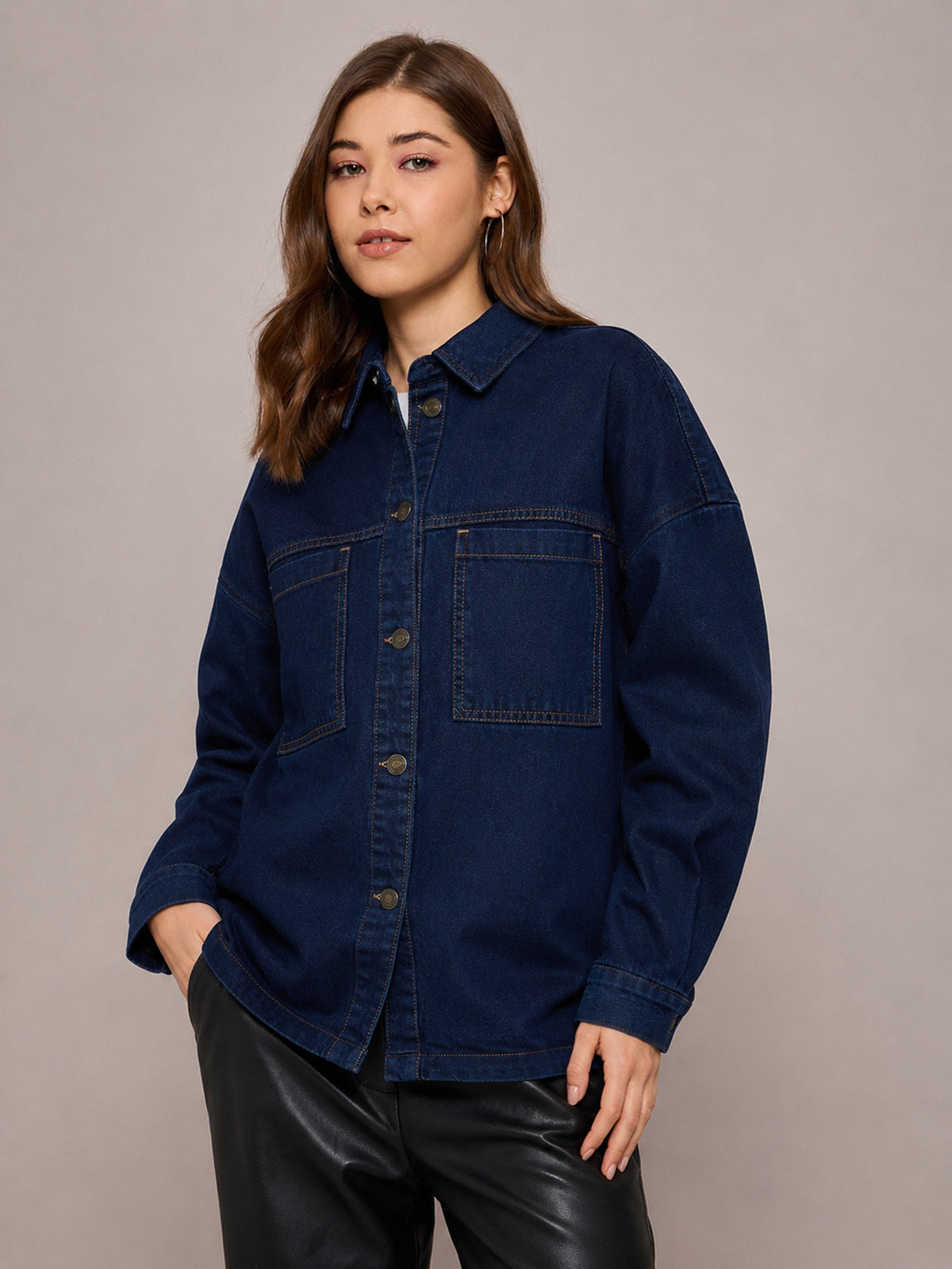 Navy Denim Oversized Jacket-SASSAFRAS BASICS