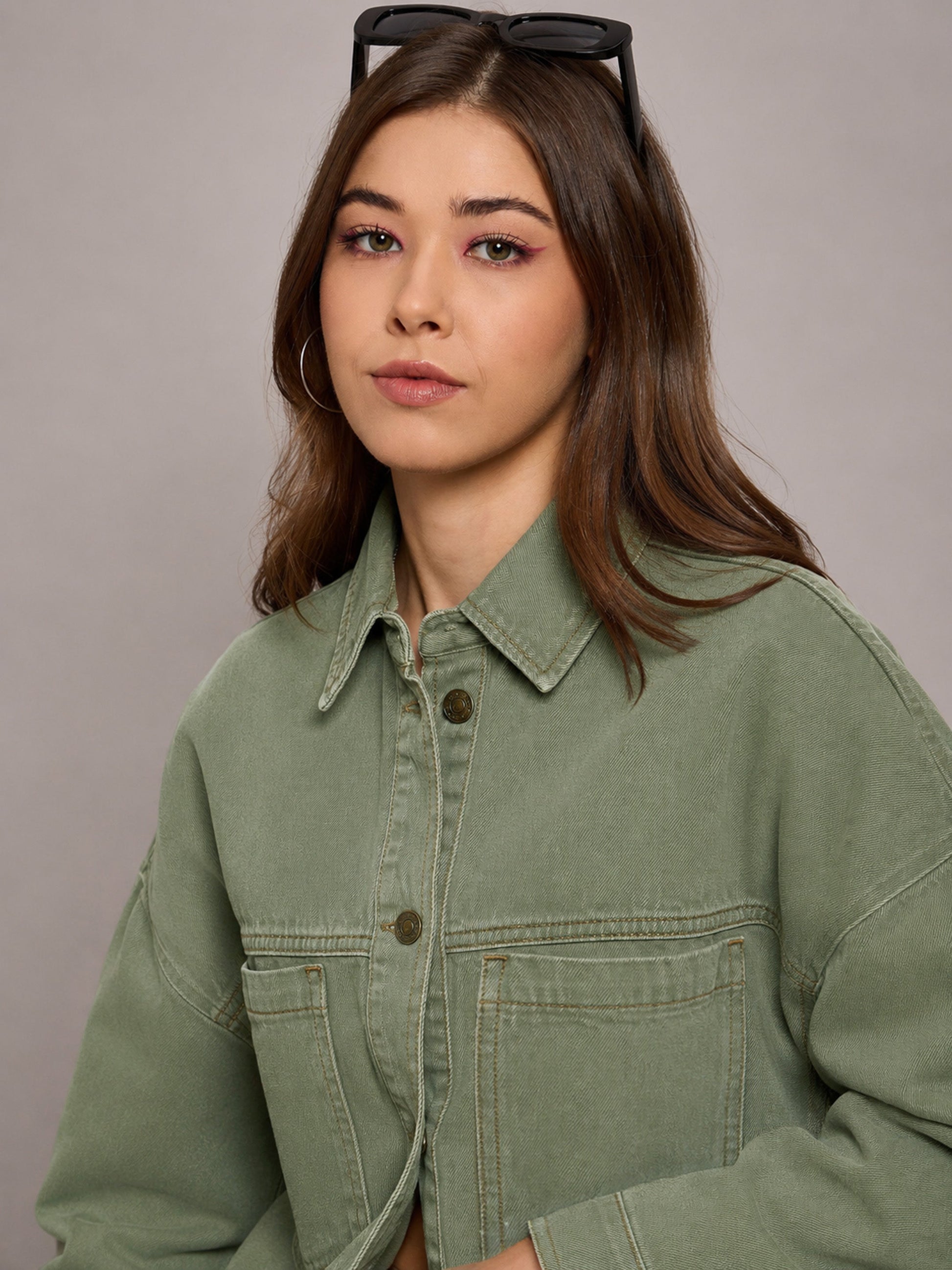 Green Denim Oversized Jacket-SASSAFRAS BASICS