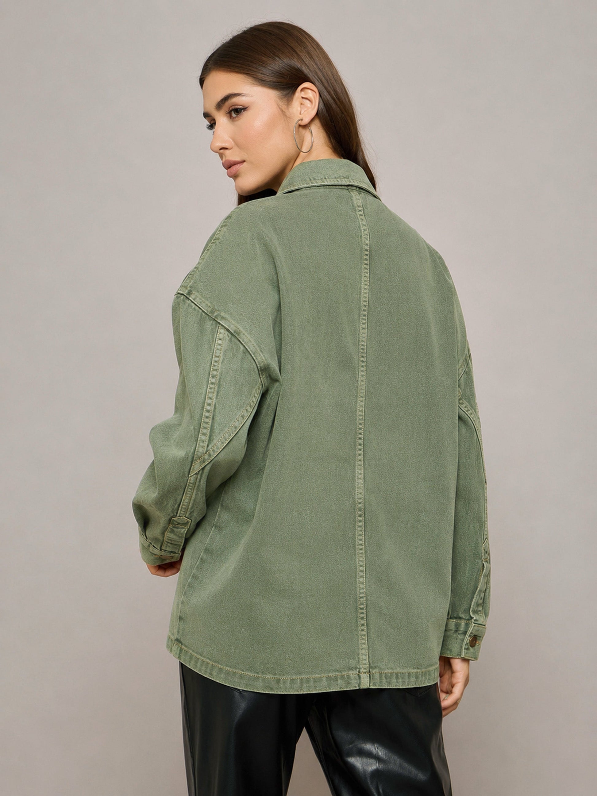 Green Denim Oversized Jacket-SASSAFRAS BASICS